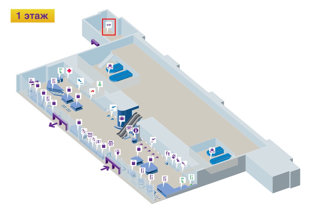 Схема расположения ВИП-зала в аэропорту Кневичи (Владивосток)