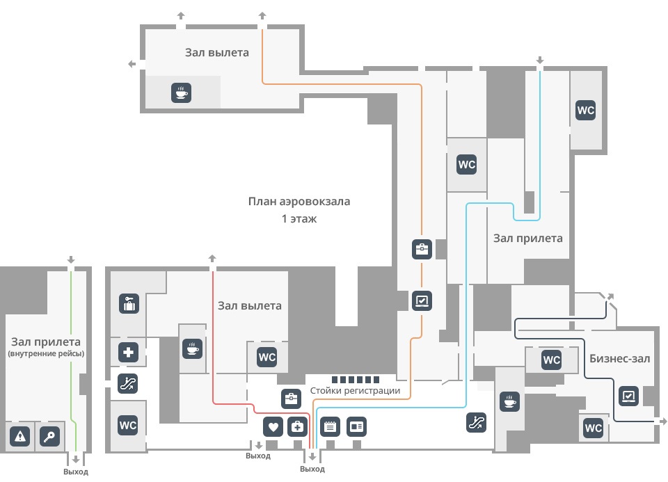 Схема бизнес-зала в аэропорту Большое Савино в Перми