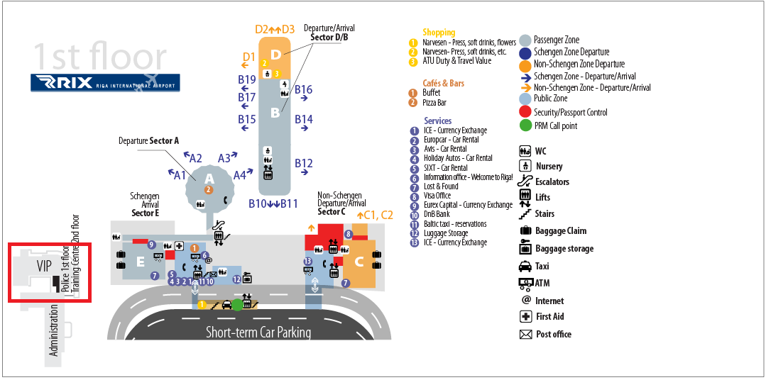 Схема ВИП-залов в аэропорту Риги